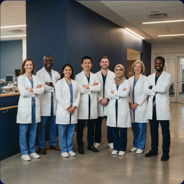 A diverse medical care team